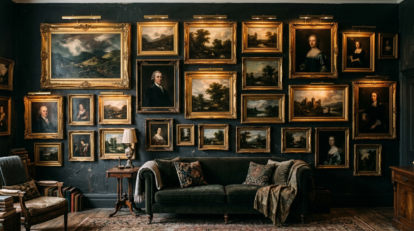 Clustered Antique Gilt-Framed Oil Paintings
