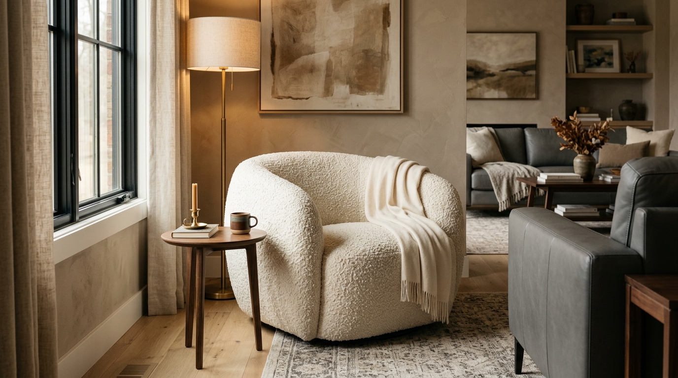 Deep-Set Plush Boucle Accent Chairs