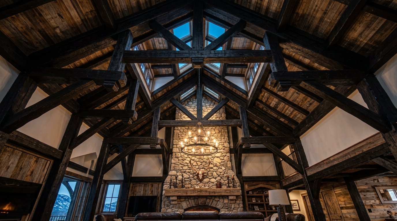 Exposed Black-Stained Ceilings and Heavy Beams