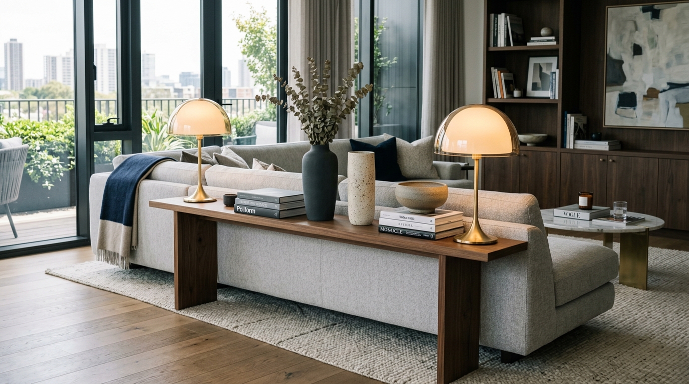 Floating Sofa with a Slim Console Backing