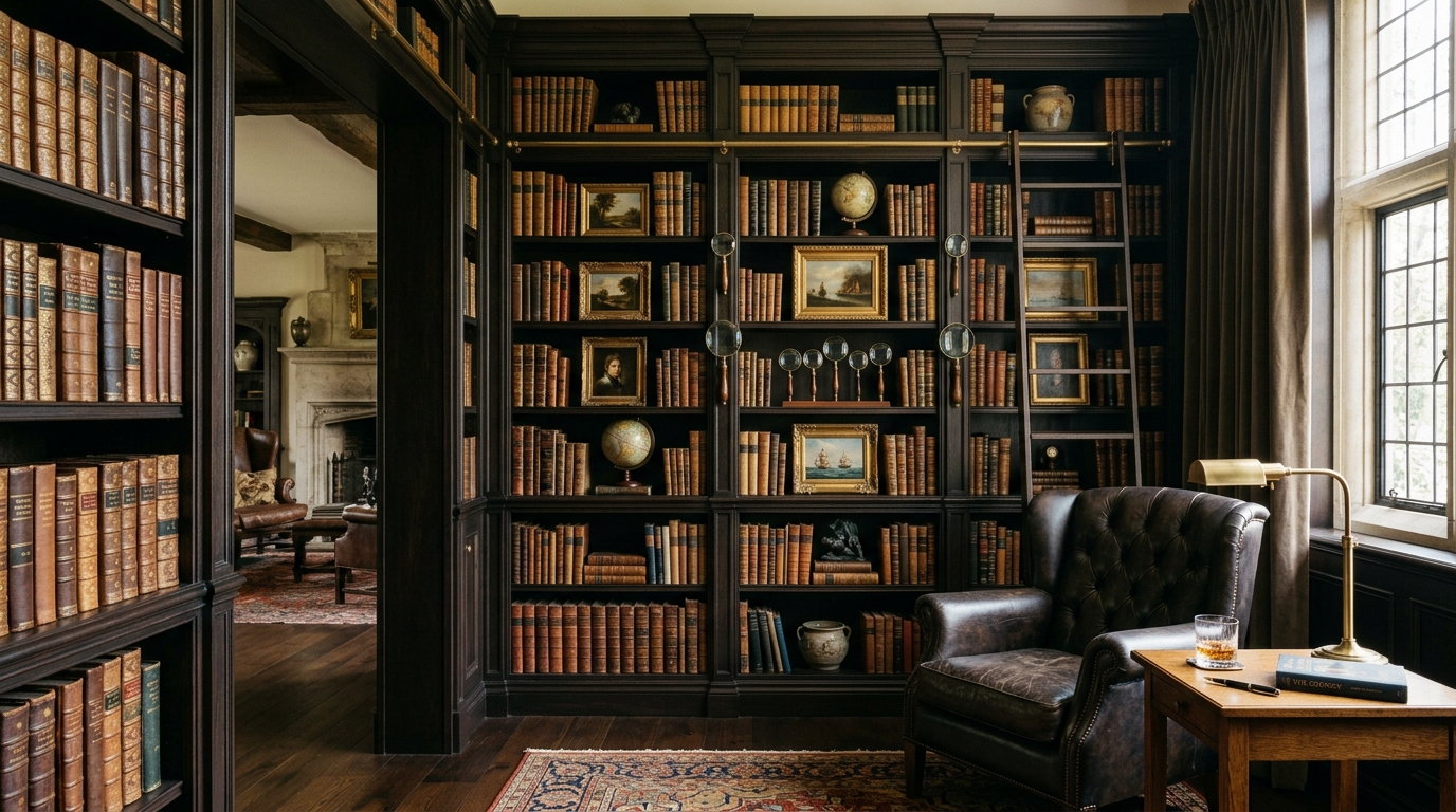 Floor-to-Ceiling Built-In Antique Library Cases