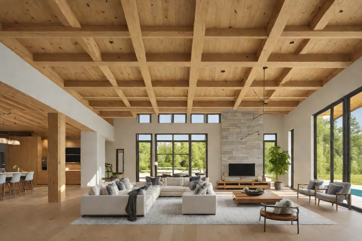 Monolithic Exposed White Oak Ceiling Beams - French Country Aesthetic