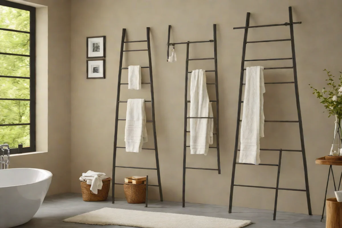 Industrial Raw Iron Framed Towel Ladders Industrial Raw Iron Framed Towel Ladders - Green Bathroom Decor