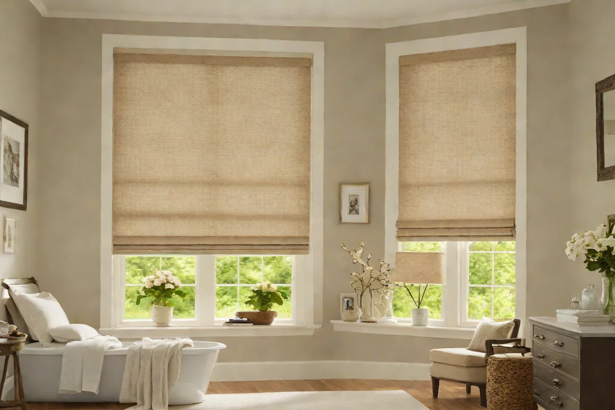 Textured Linen Roman Window Shades Textured Linen Roman Window Shades - Green Bathroom Decor