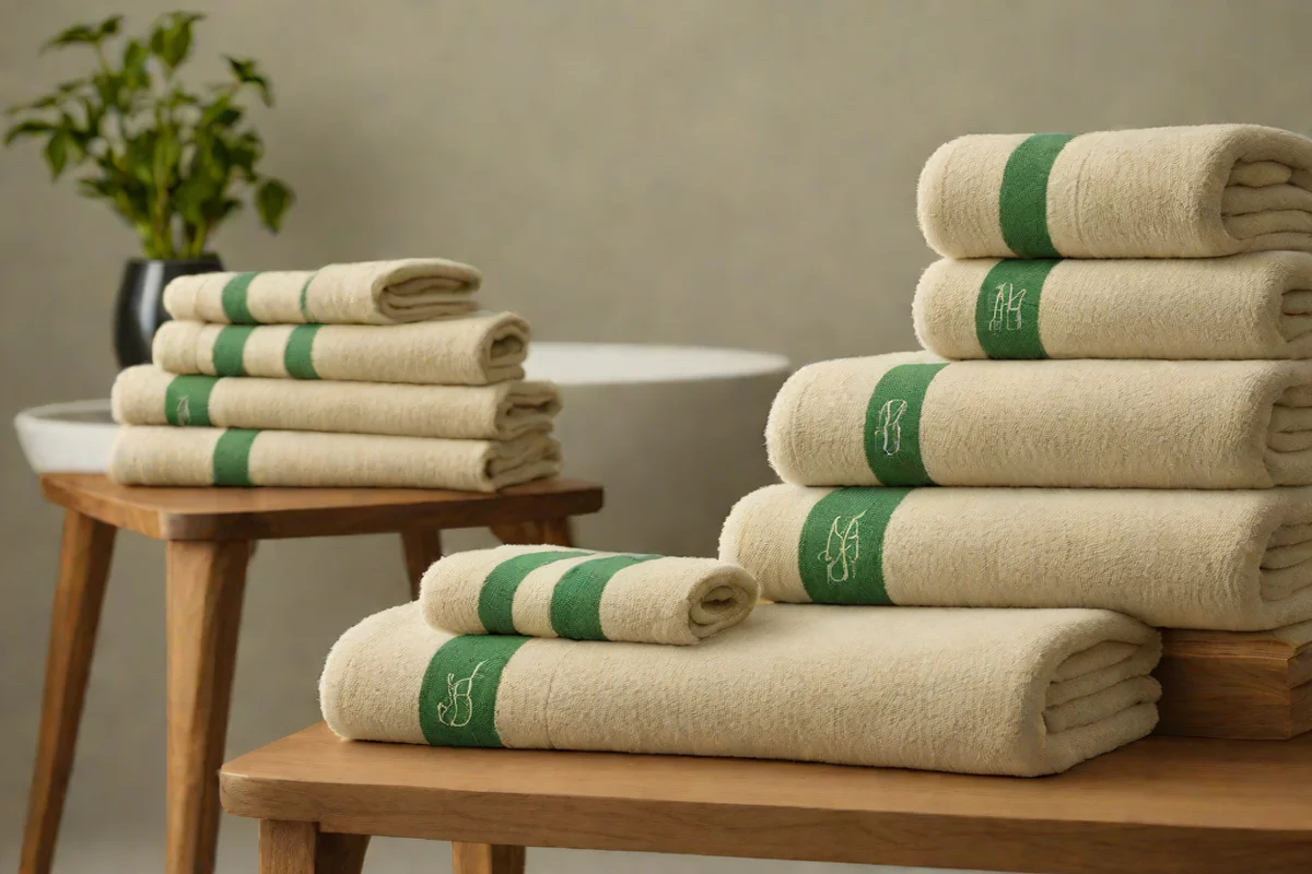 Custom Monogrammed Linen Towel Stacks Custom Monogrammed Linen Towel Stacks - Green Bathroom Decor