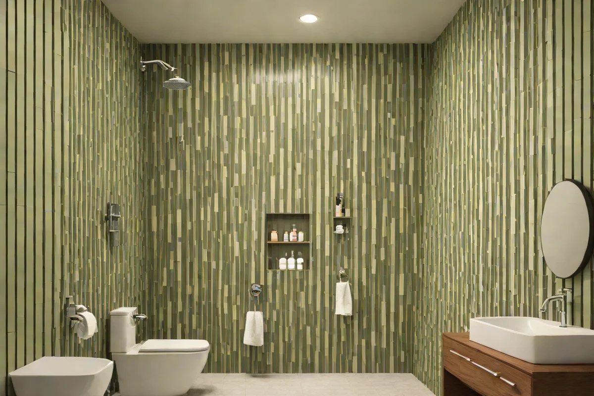 Symmetrical Vertical Stacked Kit-Kat Tiles Symmetrical Vertical Stacked Kit-Kat Tiles - Green Bathroom Decor