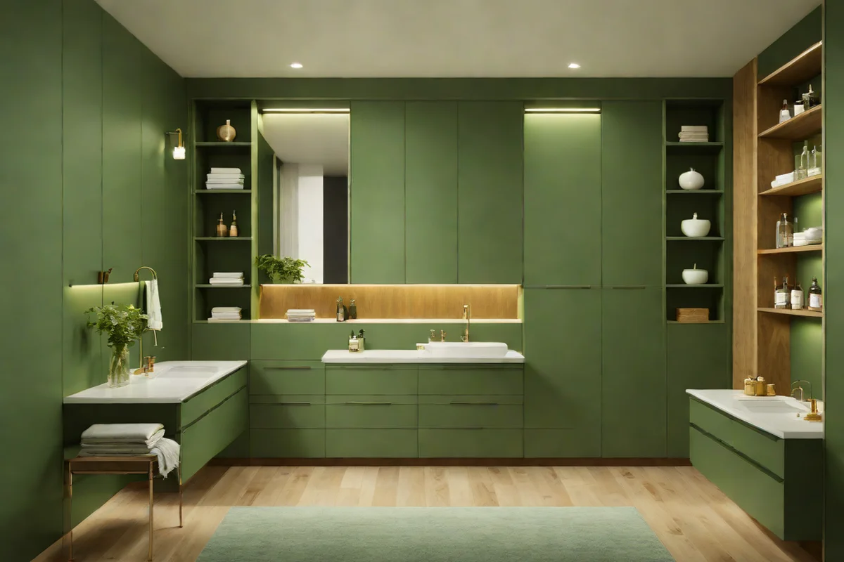 Symmetrical Axial Moss Green Cabinets Symmetrical Axial Moss Green Cabinets - Green Bathroom Decor