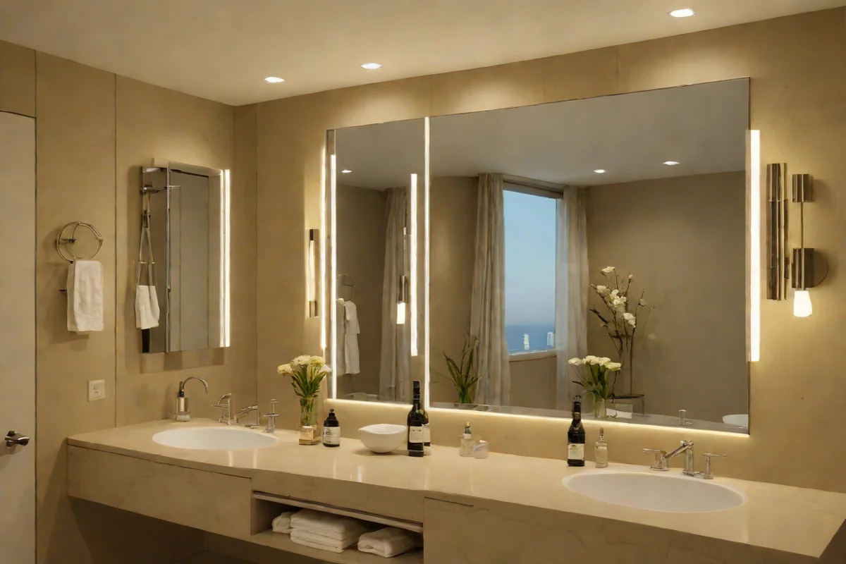 Over-the-Vanity Drop-Down Backlit Mirror Halos Over-the-Vanity Drop-Down Backlit Mirror Halos - Green Bathroom Decor