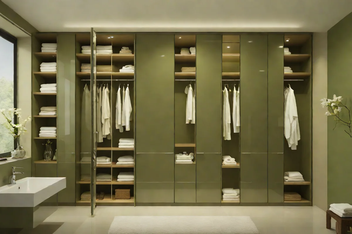 Clear Glass-Inlaid Olive Lacquer Wardrobe Portals Clear Glass-Inlaid Olive Lacquer Wardrobe Portals - Green Bathroom Decor