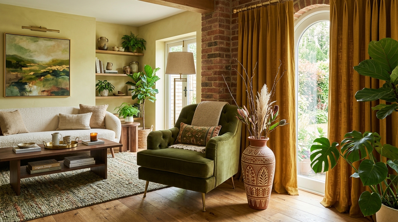 Ground the Space With Earthy Terracotta and Olive Accents
