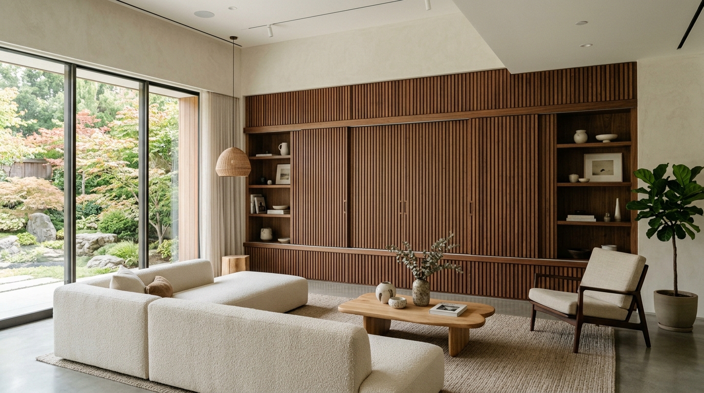 Hide the TV Behind Sliding Slatted Wood Panels