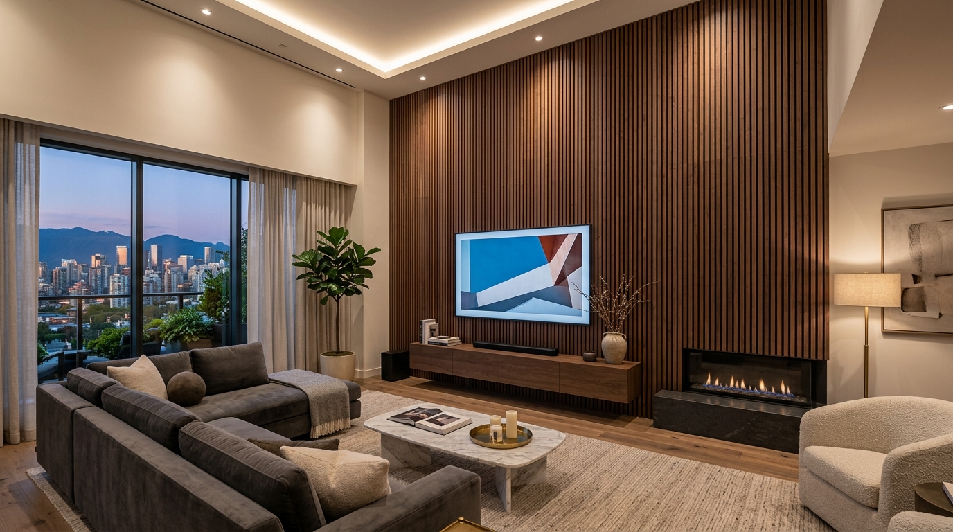 Incorporate Vertical Wood Slat Paneling for Visual Height