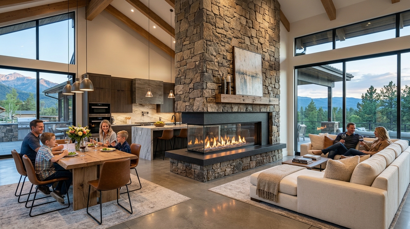Install a Double-Sided Fireplace for Cozy Architectural Separation