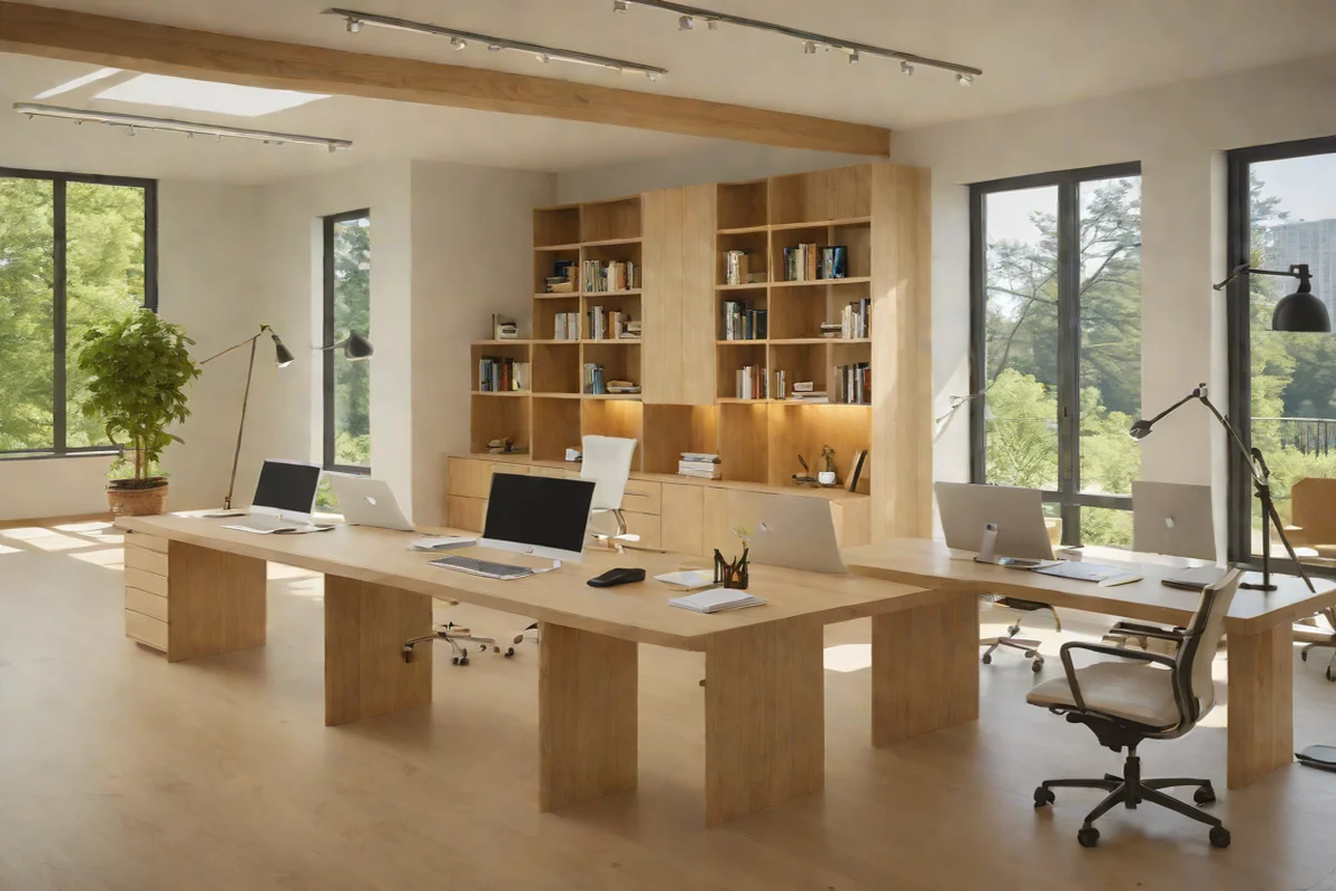 Monolithic White Oak Waterfall Desks Monolithic White Oak Waterfall Desks - Japandi Home Office Design