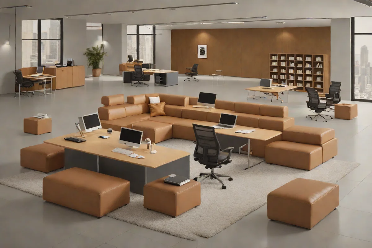 Low-Profile Modular Leather Filing Poufs Low-Profile Modular Leather Filing Poufs - Japandi Home Office Design