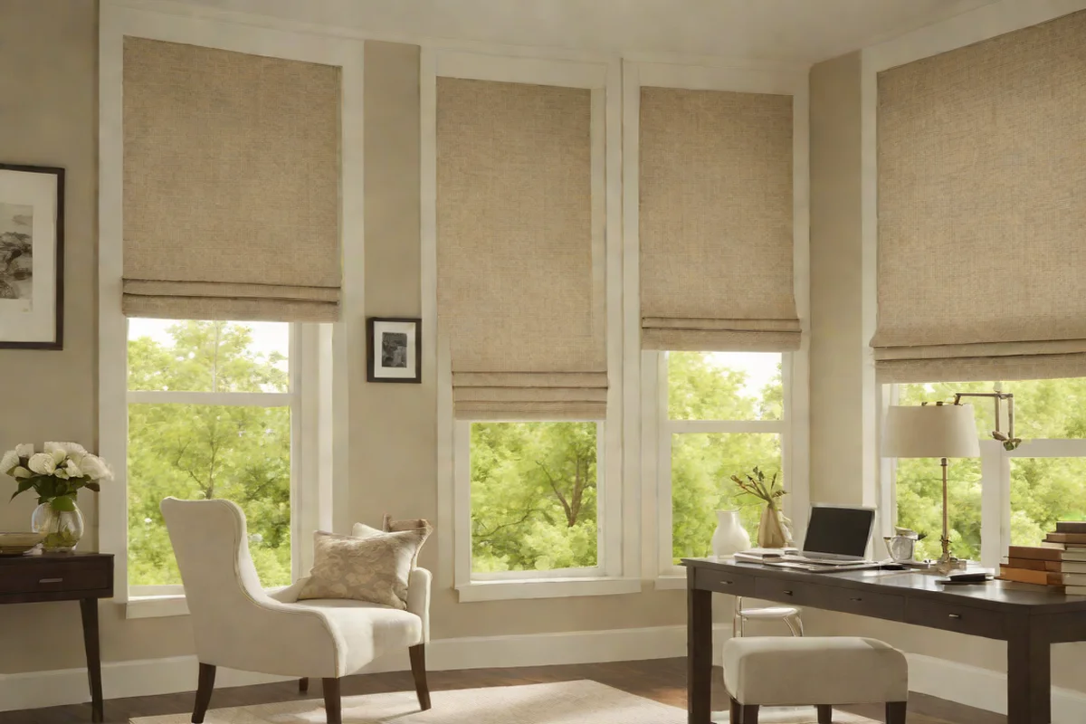 Textured Linen Roman Window Shades Textured Linen Roman Window Shades - Japandi Home Office Design