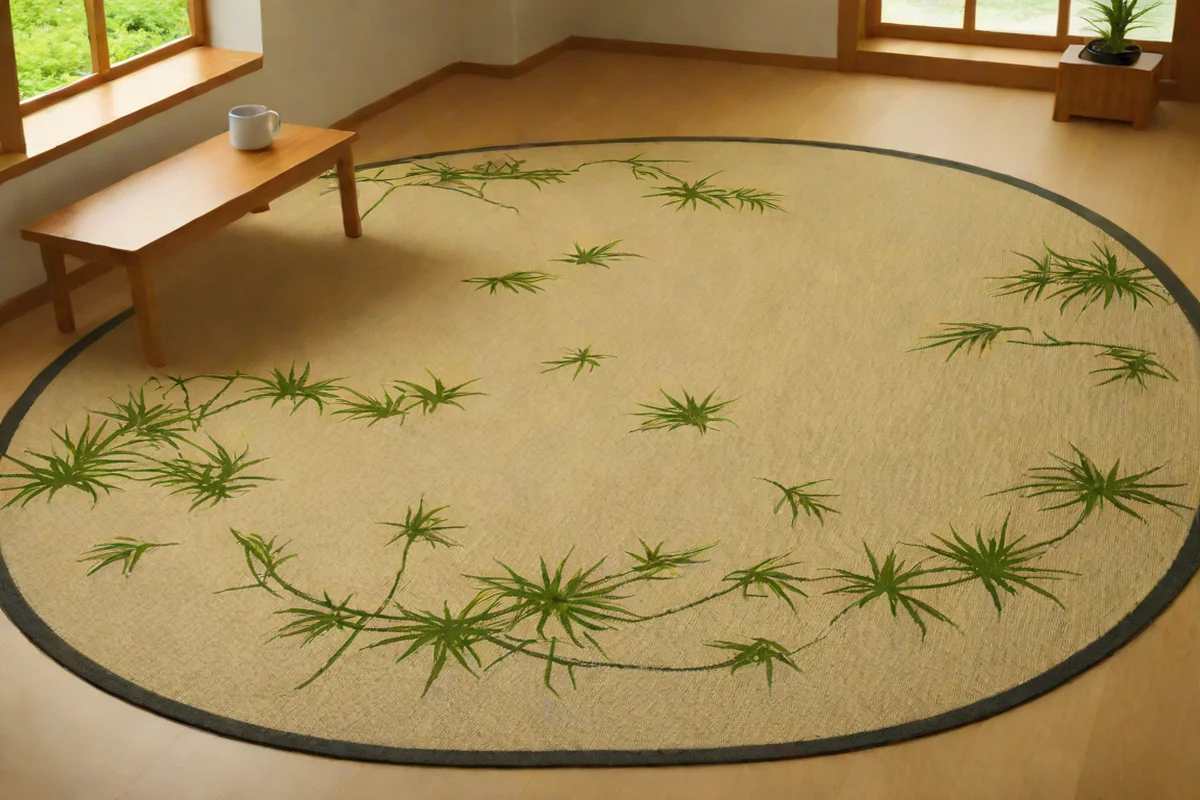 Rounded Tatami Mat Flooring Insets Rounded Tatami Mat Flooring Insets - Japandi Home Office Design
