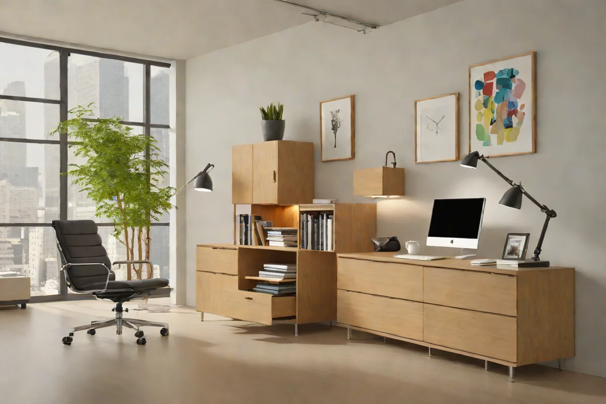 Low-Slung Asymmetric Creedenza Leans Low-Slung Asymmetric Creedenza Leans - Japandi Home Office Design