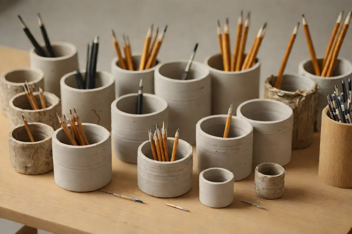 Hand-Thrown Wabi-Sabi Stoneware Pencil Wells Hand-Thrown Wabi-Sabi Stoneware Pencil Wells - Japandi Home Office Design