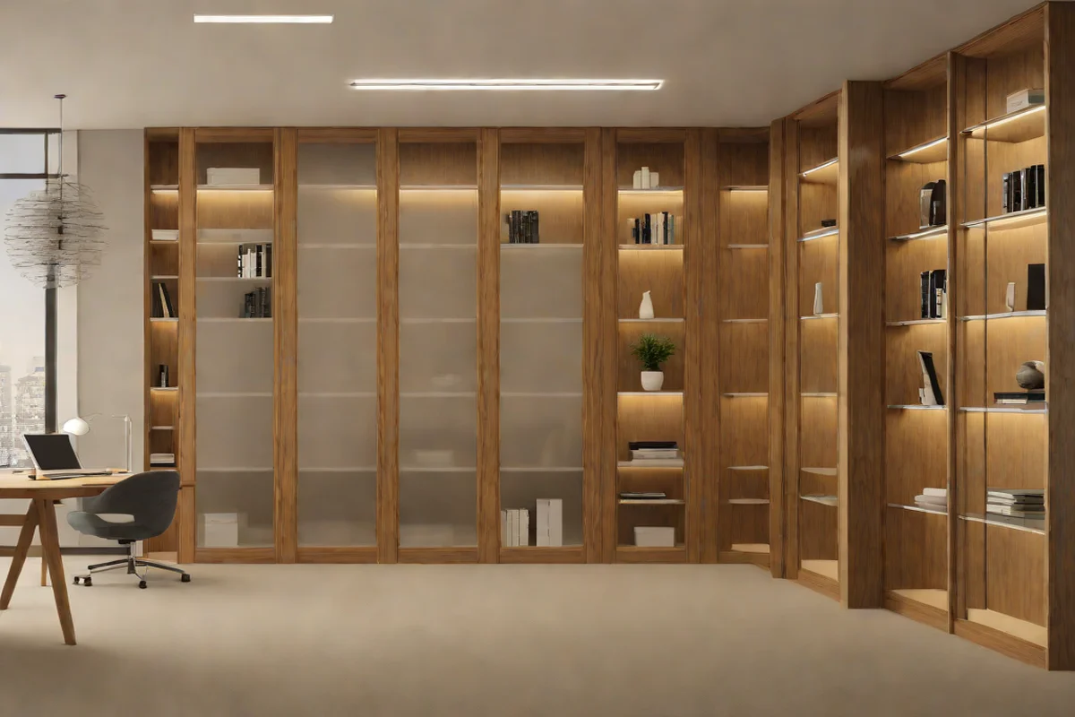 Clear Glass-Inlaid Cabinet Wardrobe Portals Clear Glass-Inlaid Cabinet Wardrobe Portals - Japandi Home Office Design