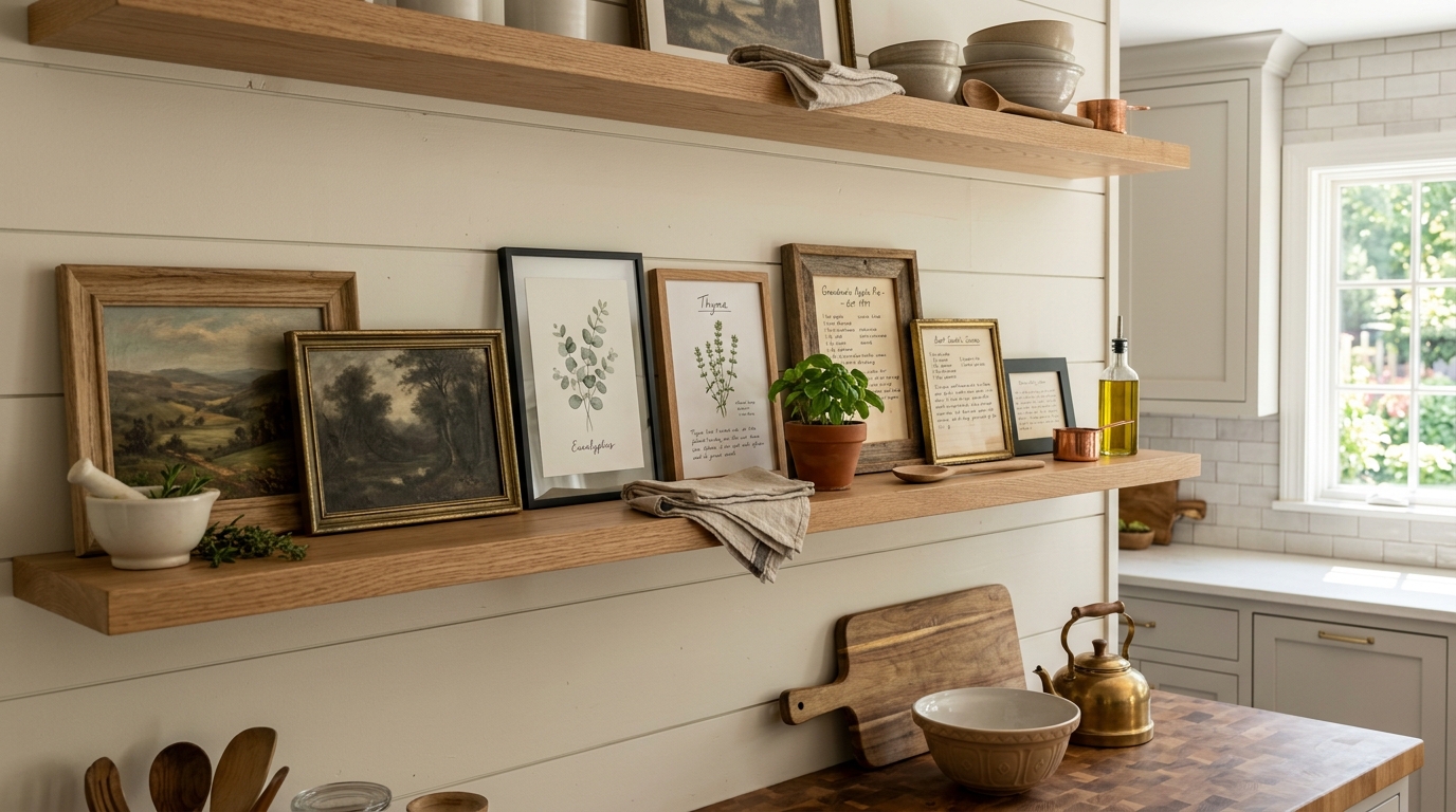 Lean Small Framed Artwork and Vintage Prints
