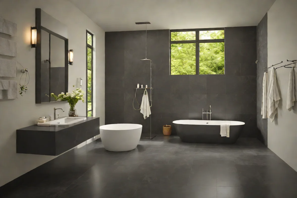 Monolithic Charcoal Soapstone Free-Soaker Plinths Monolithic Charcoal Soapstone Free-Soaker Plinths - Moody Dark Bathroom Ideas