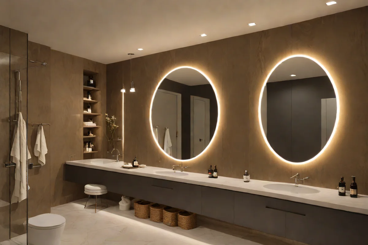Over-the-Vanity Drop-Down Backlit Mirror Halos Over-the-Vanity Drop-Down Backlit Mirror Halos - Moody Dark Bathroom Ideas