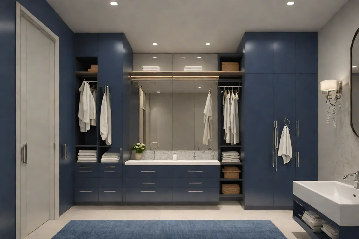 Clear Glass-Inlaid Navy Lacquer Wardrobe Portals Clear Glass-Inlaid Navy Lacquer Wardrobe Portals - Moody Dark Bathroom Ideas