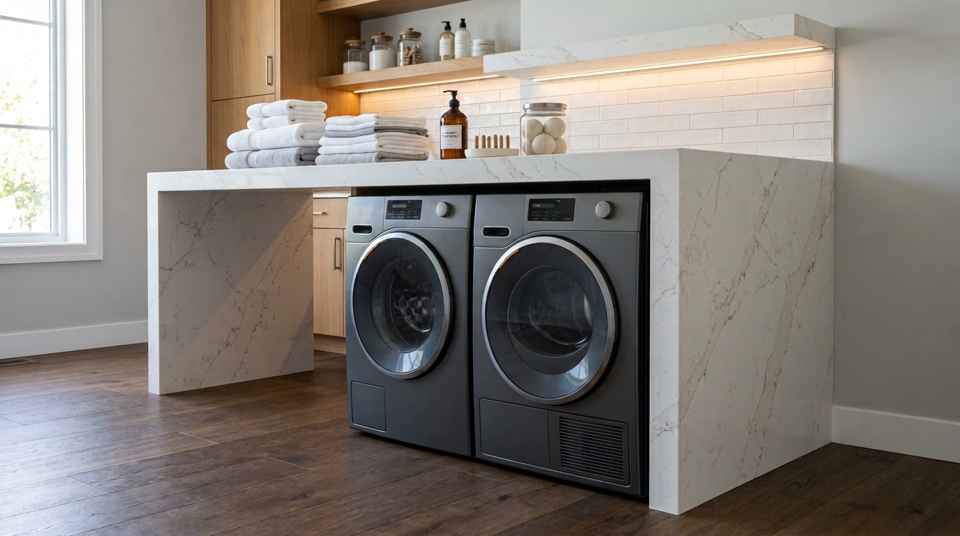 Quartz Countertops with Waterfall Edges