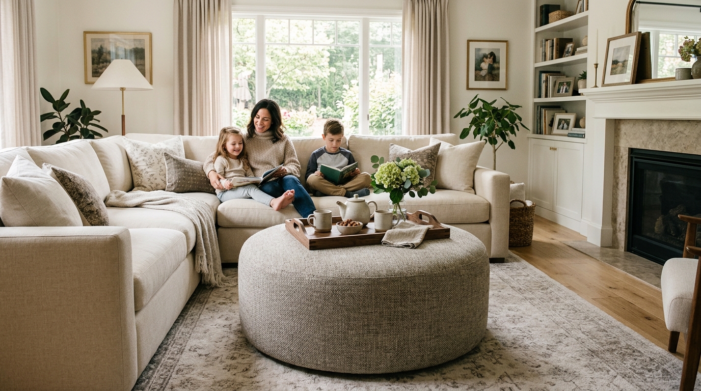 Replace Sharp Coffee Tables With Rounded Ottoman Tables