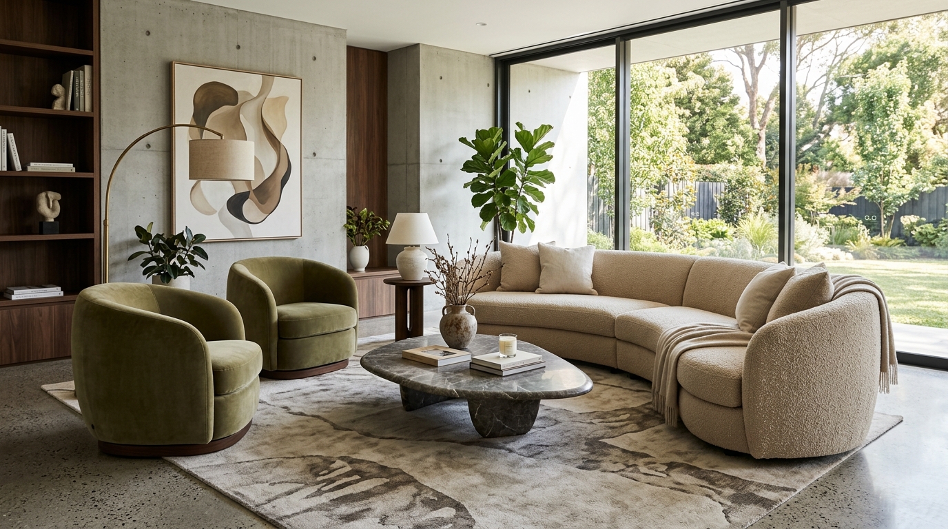 Soften Rigid Lines With Curved Accent Sofas
