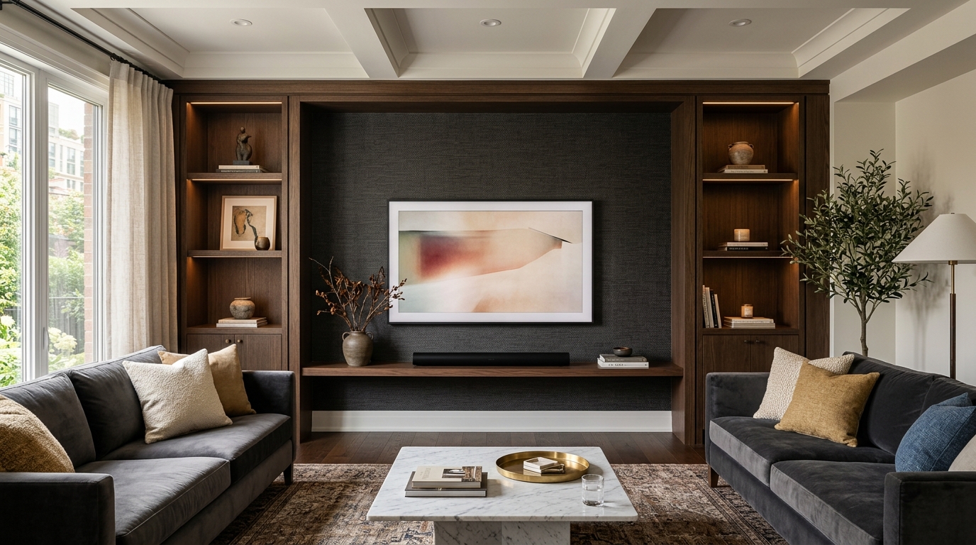 Tuck the TV Inside a Built-In Living Room Alcove
