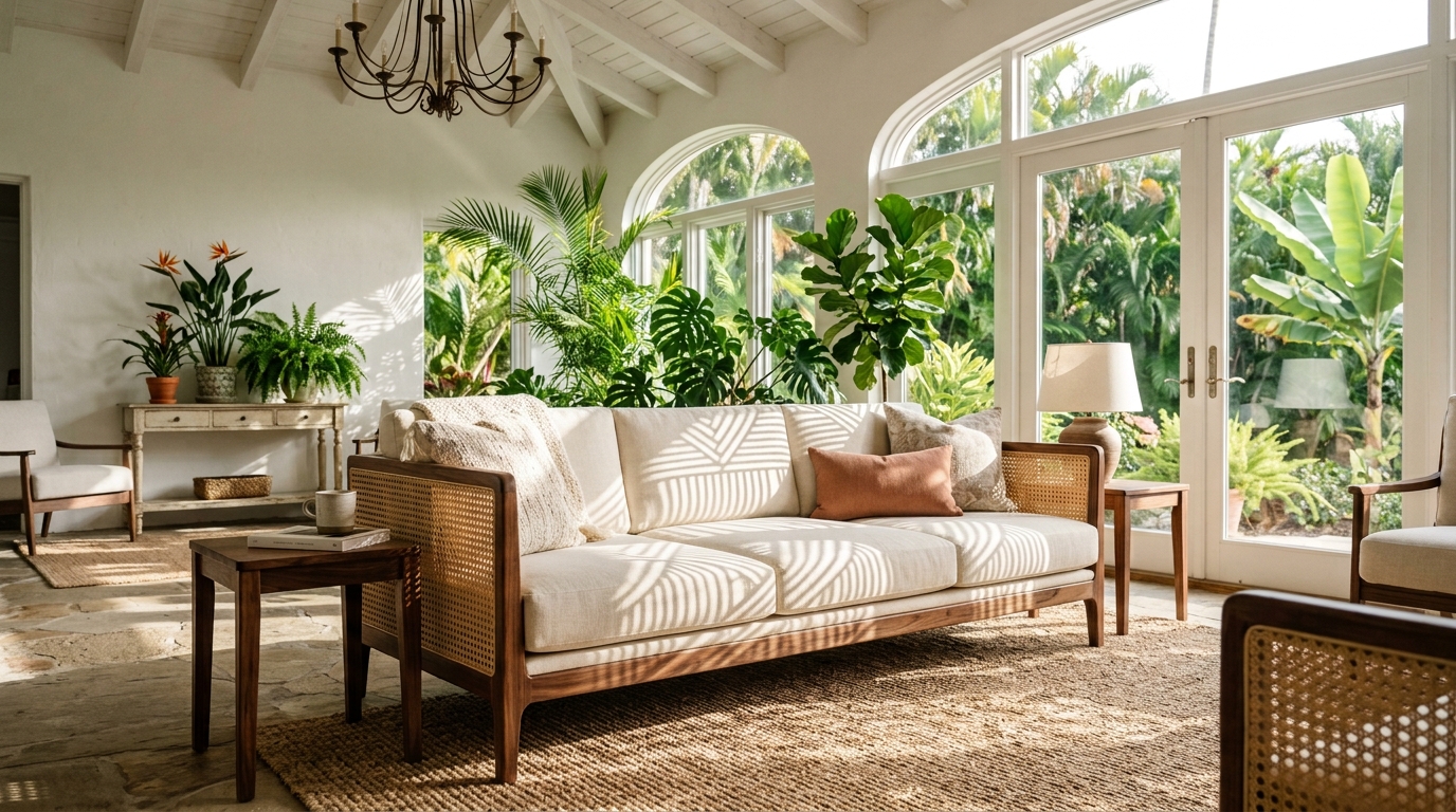 Woven Cane-Side Transitional Benches