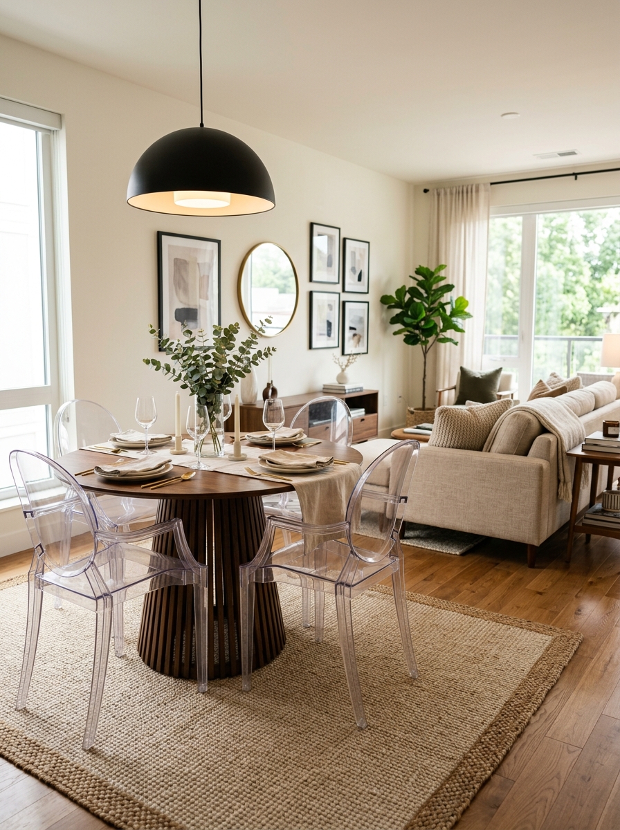 Dining Table in a Small Living Room Without Cramping
