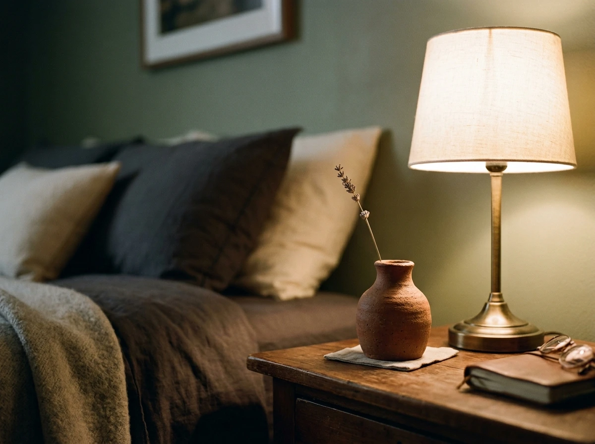 A Clay Pot and Dried Herb Bedroom Nightstand Styling