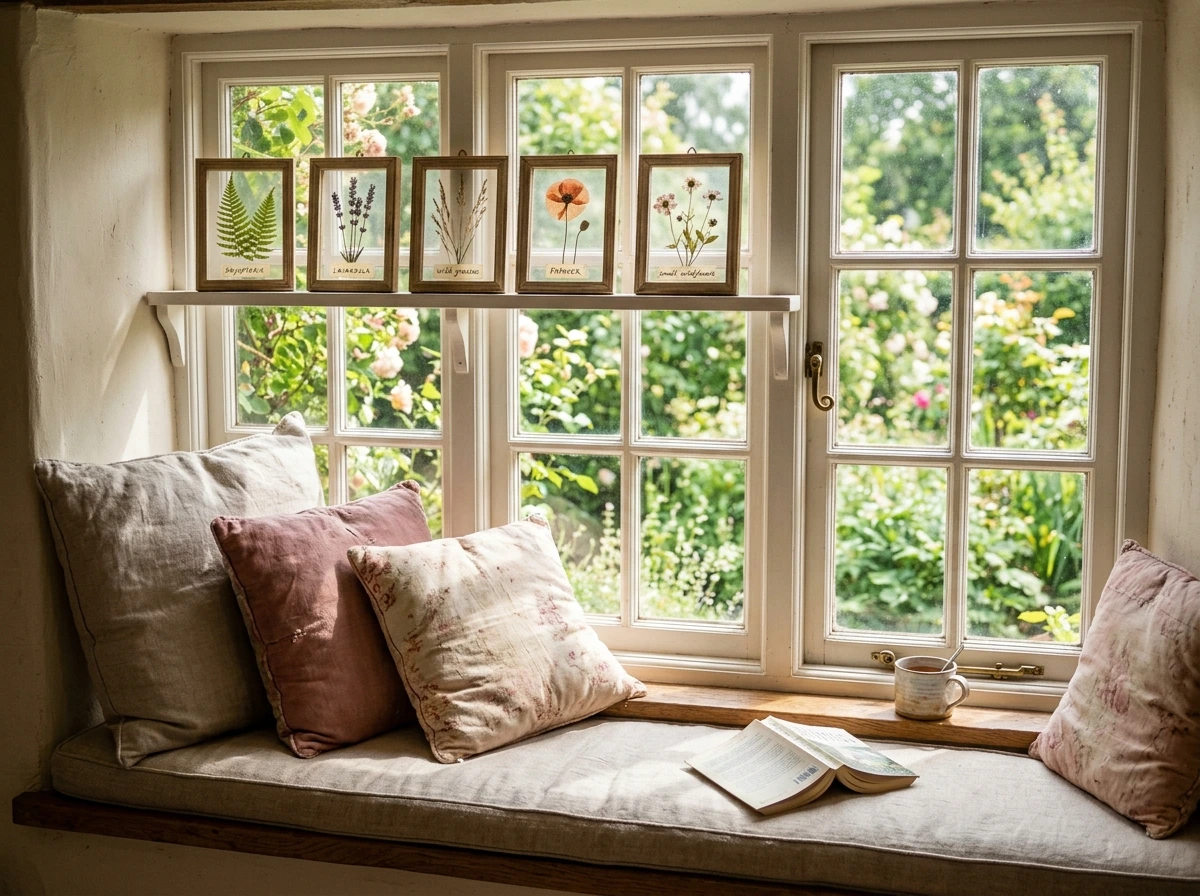 A Cottagecore Window Seat with Pressed Botanicals
