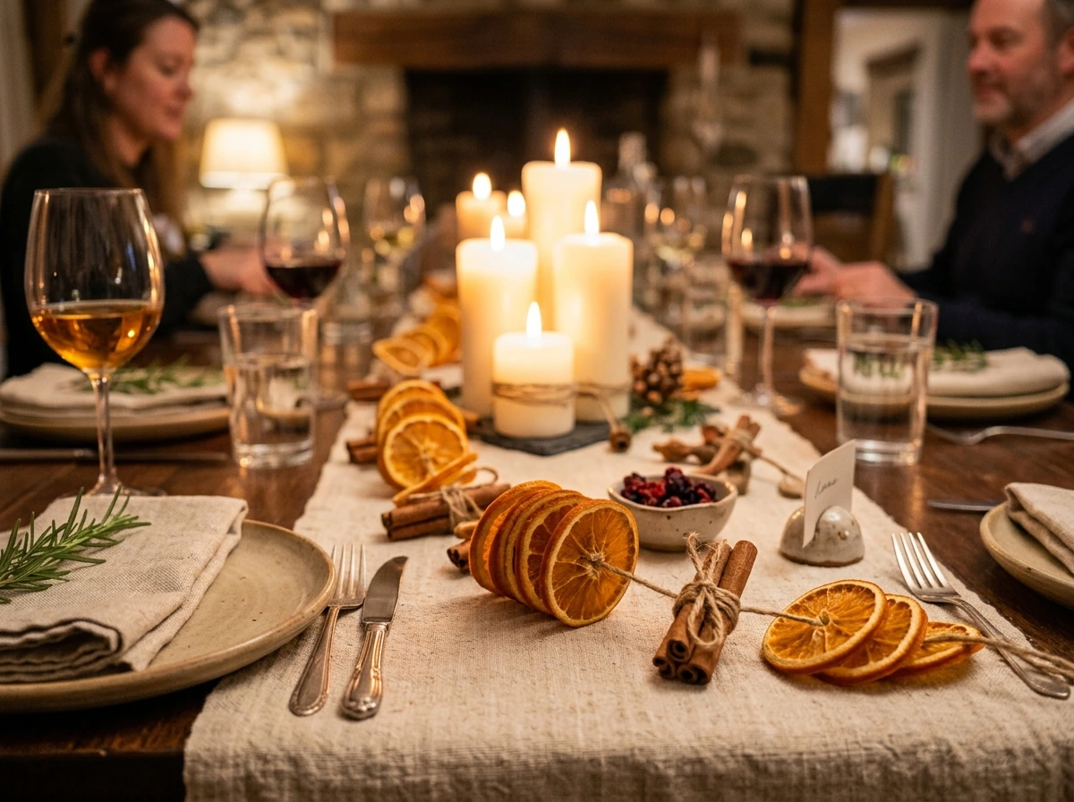 A Dried Orange and Cinnamon Stick Table Garland