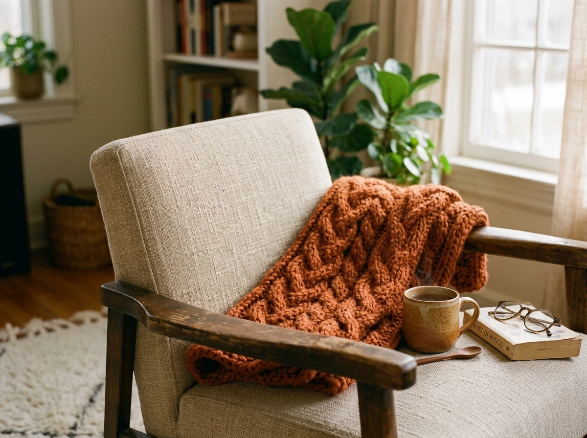Chunky Knit Throw Display for Maximum Autumn Texture