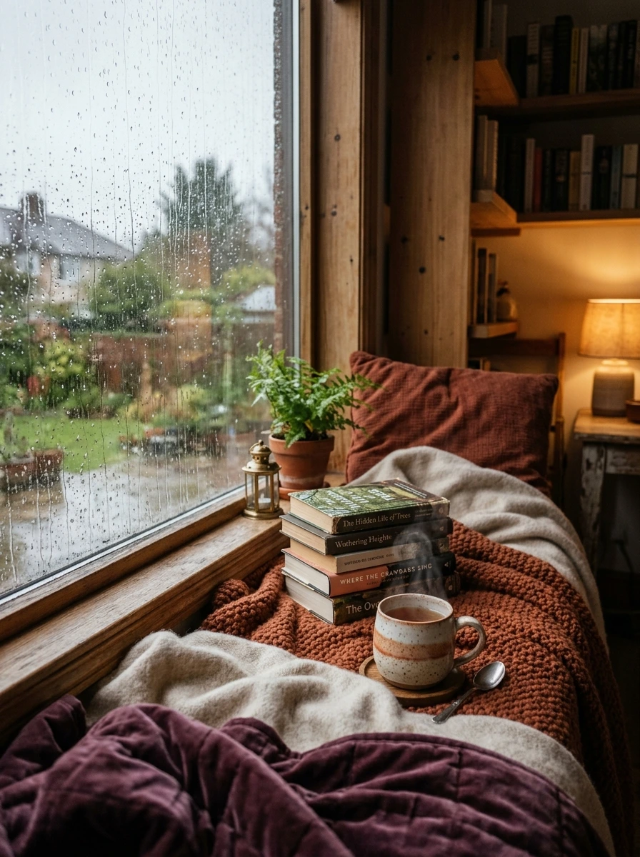 Cozy Witchy Reading Nook Aesthetic for Rainy Spooky Afternoons