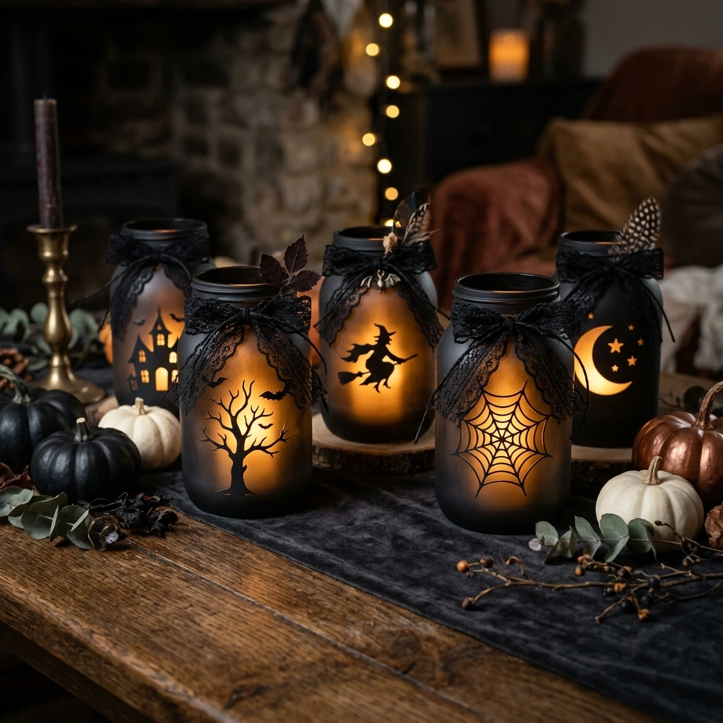 DIY Halloween Mason Jar Crafts for Glowing Tabletop Decor