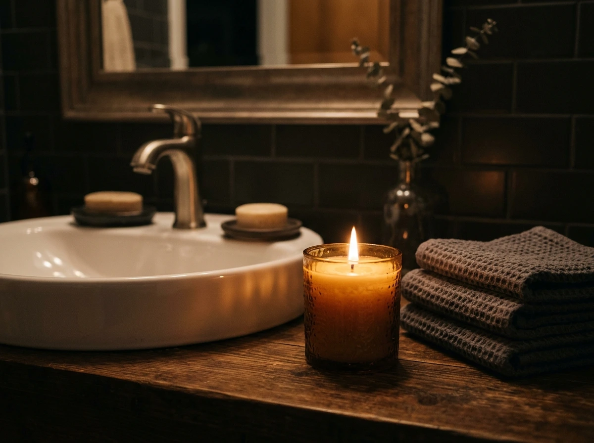 Fall Bathroom Candle Display