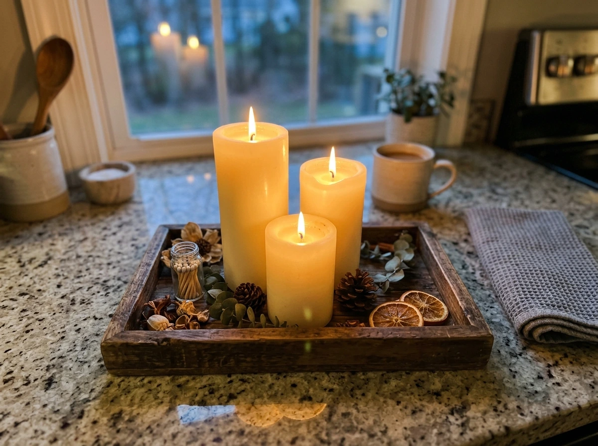 Fall Candle Display Kitchen