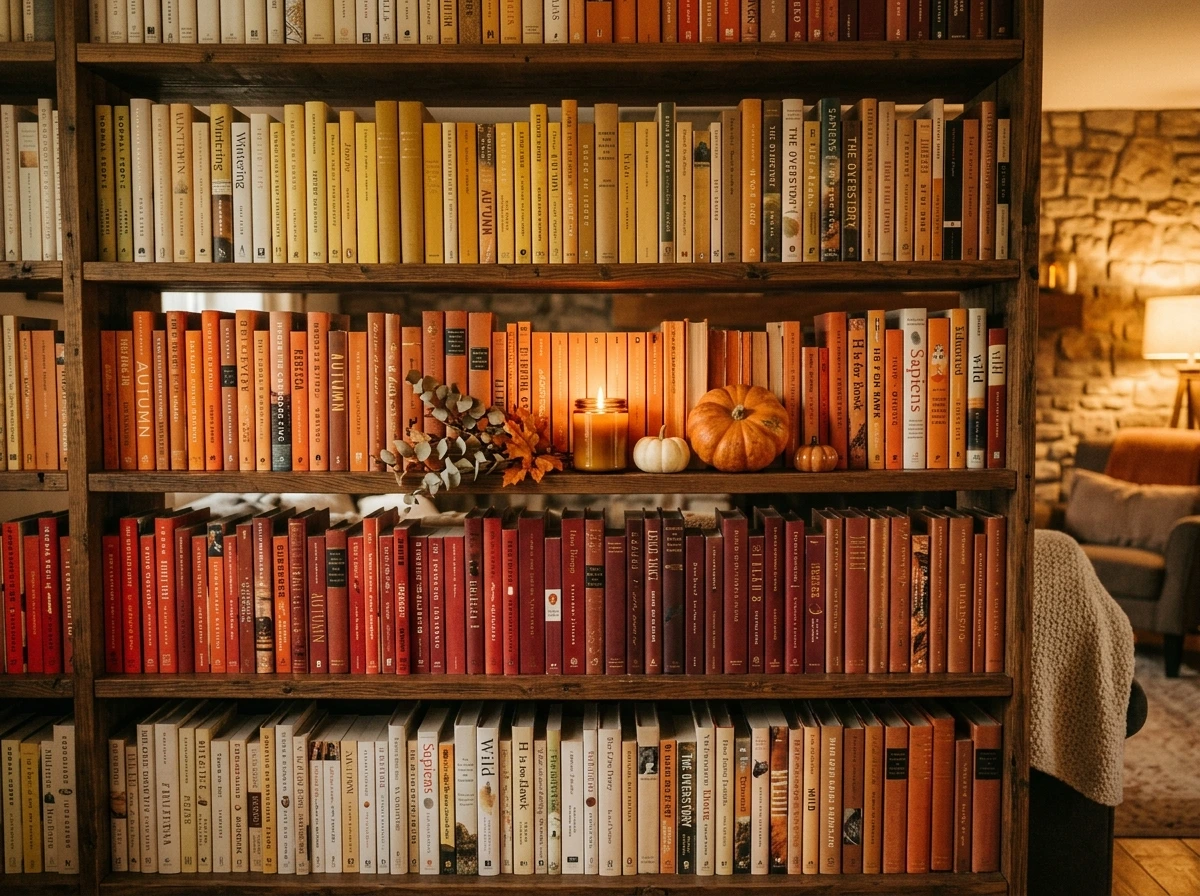 Fall Color Book Arrangement Shelf for a Cohesive Backdrop