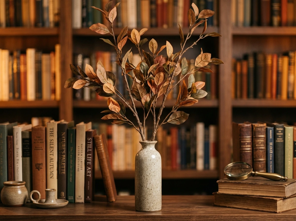Fall Foliage Faux Branches Shelf Styling for Height and Movement