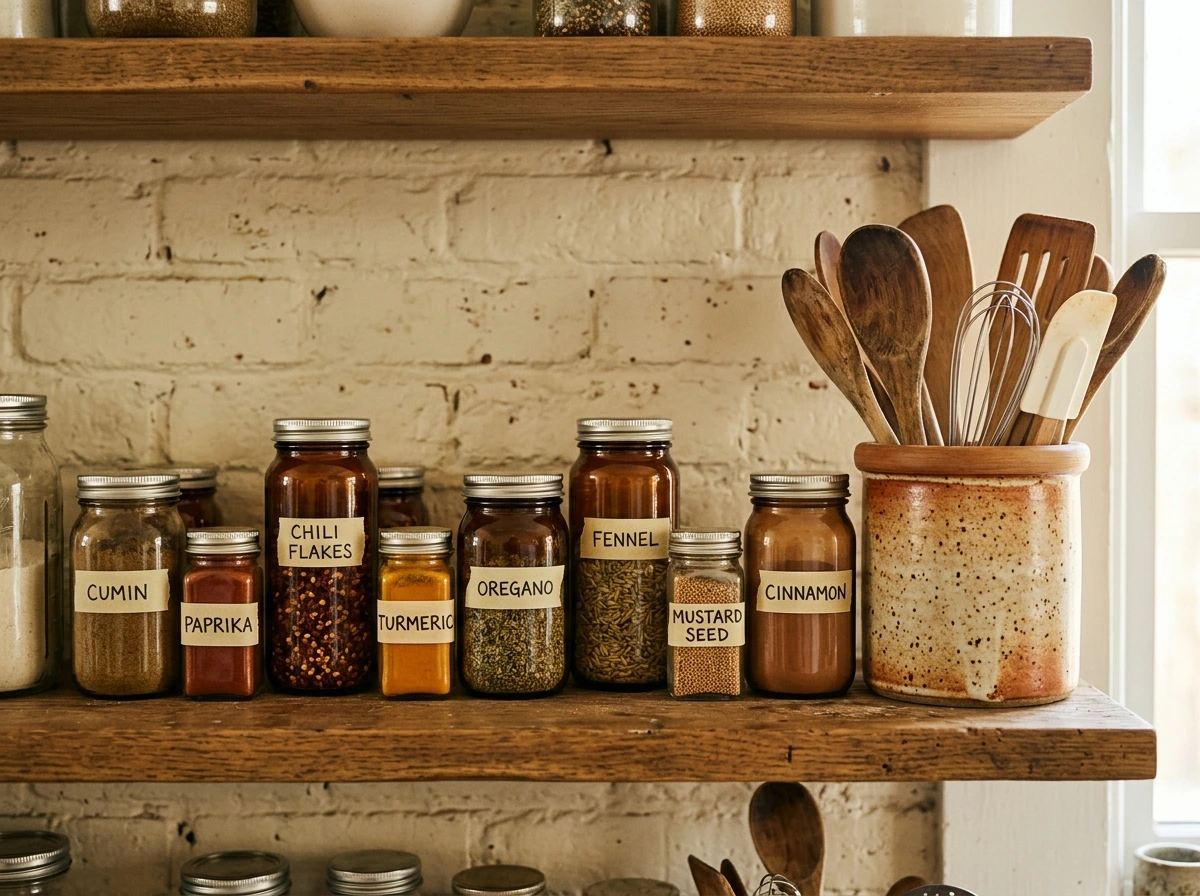 Fall Spice Jar and Crock Display