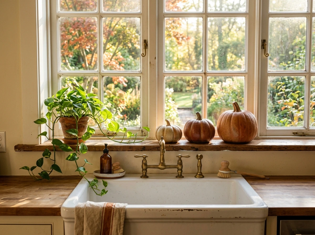 Fall Window Above Sink Decor