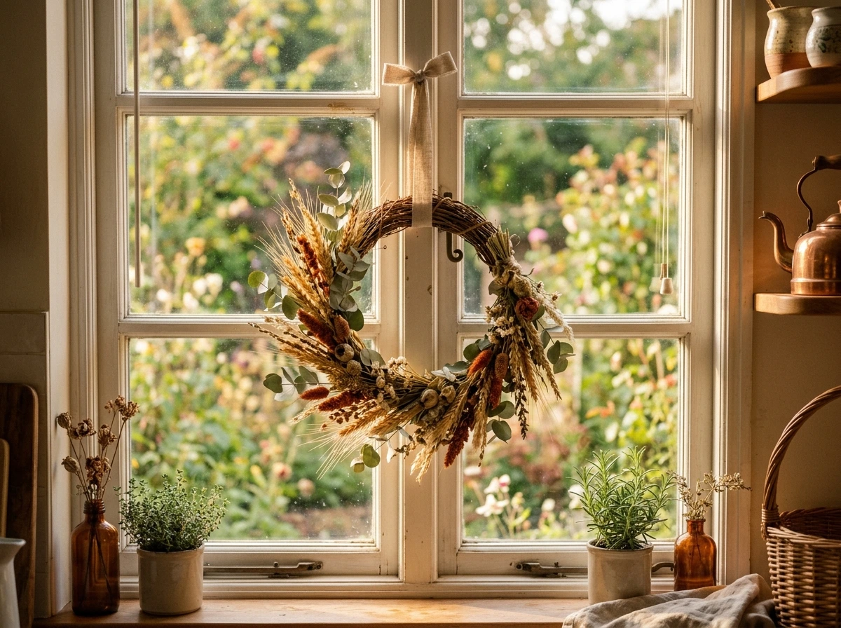 Fall Wreath on Kitchen Window