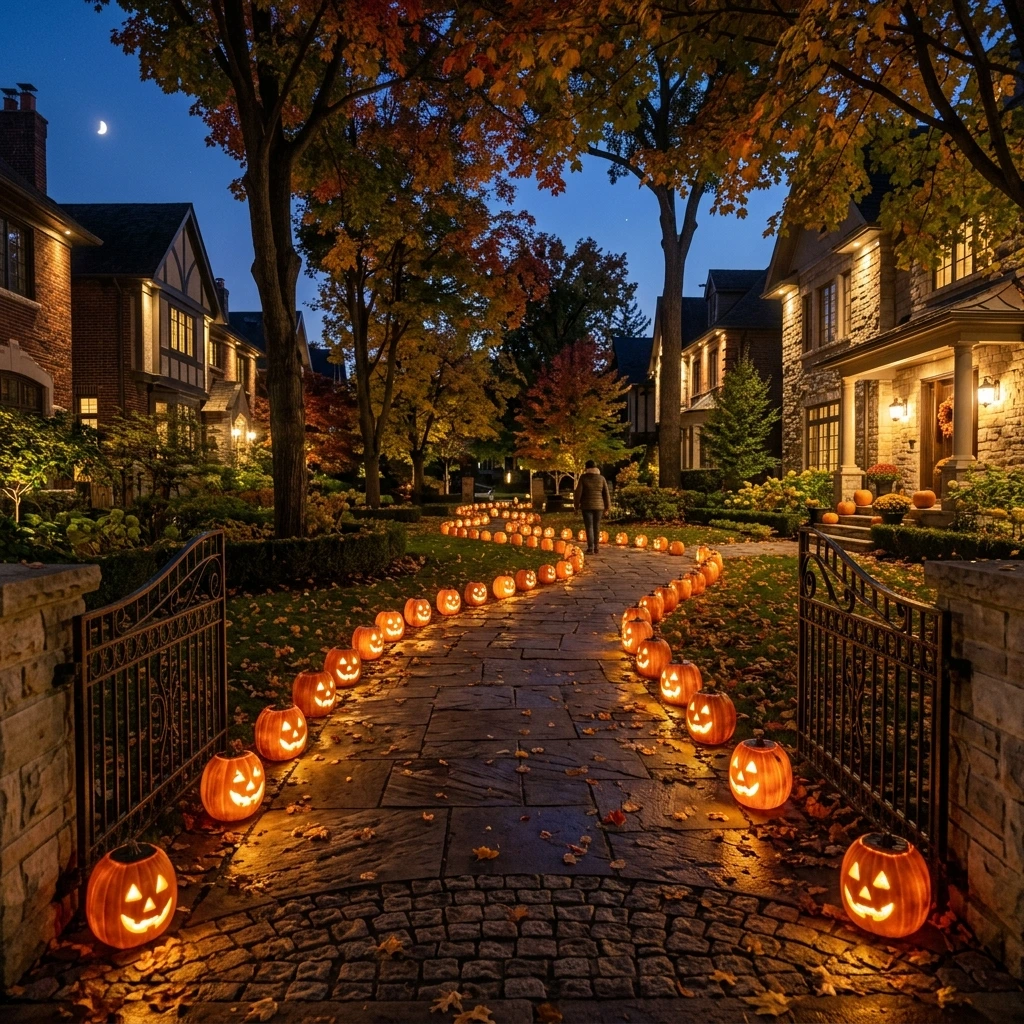 Glowing Pathway Halloween Decor With Lanterns