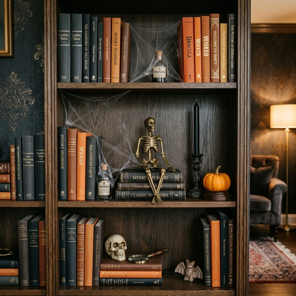 Halloween Bookshelf and Shelf Styling