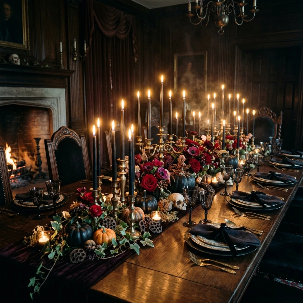 Halloween Dining Room Decor With Candles